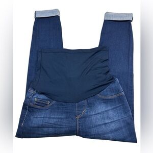 S.O.N.G. Maternity Over the Bump Panel Skinny Darkwash Jeans Stretch Small